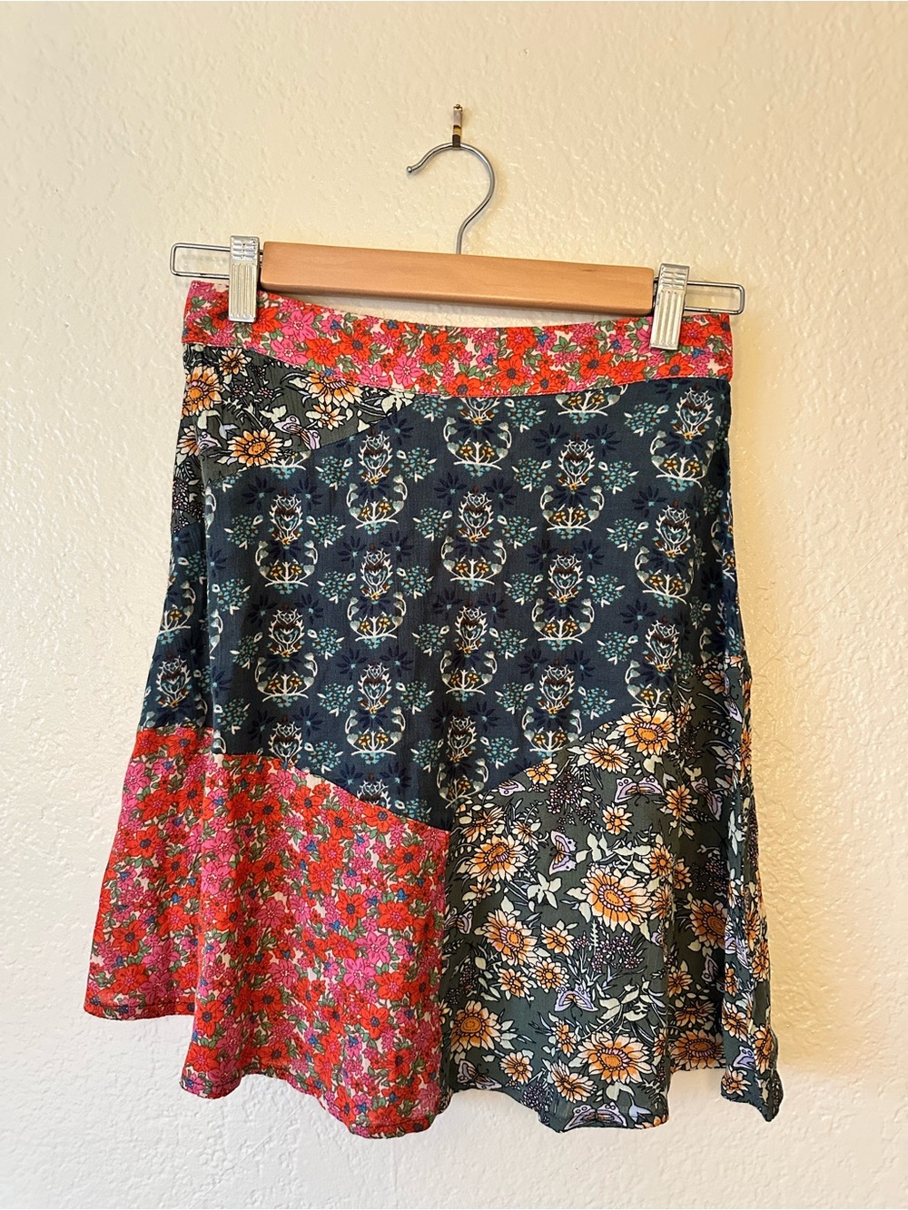 Natural Life Floral Patchwork Boho Mini Skirt
